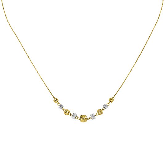 14K Two-tone Graduated Barrel Bead Necklace, 1.5g