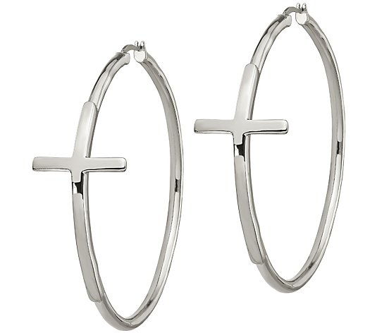 Steel by Design 2-1/4" Cross Round Hoop Earrings