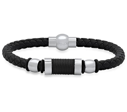 Steel by Design Genuine Leather and Stainless Steel Bracelet