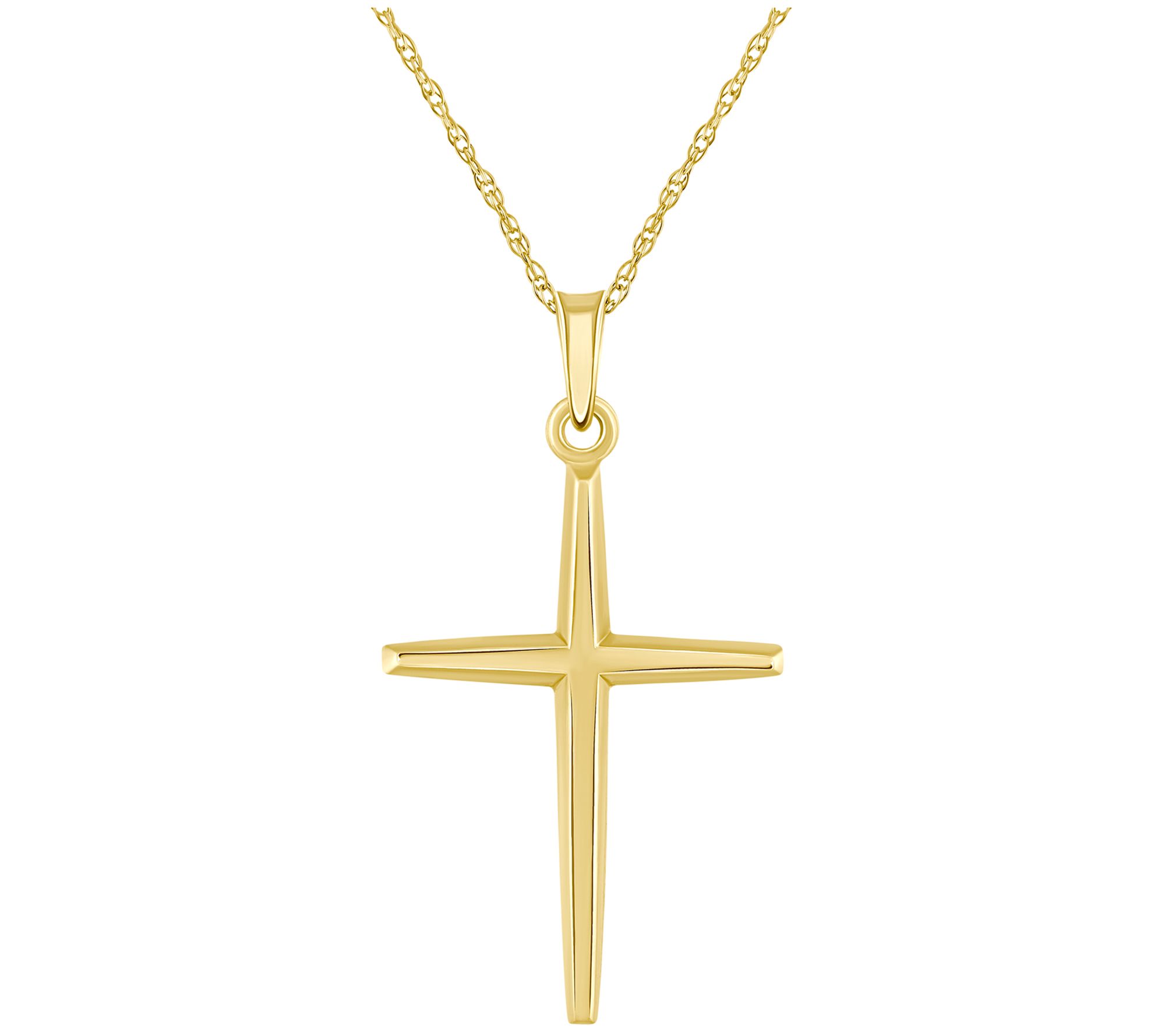 Tapered Cross Pendant w/ Chain, 14K Gold