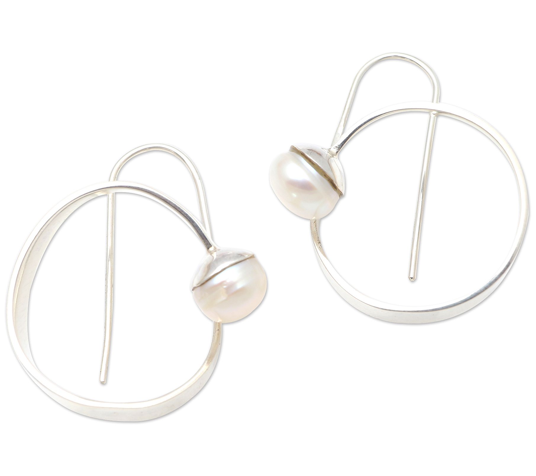 Novica Artisan Crafted Sterling Silver Cultured Hoop Earrings QVC