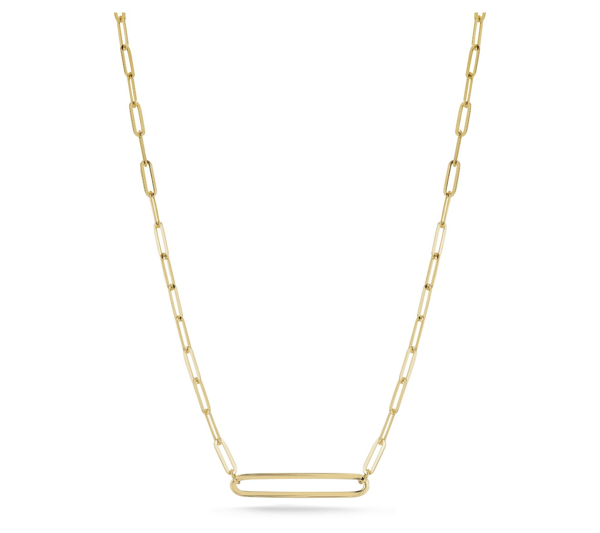 Luminosa Gold Bar Station Paperclip Link Necklae, 14K