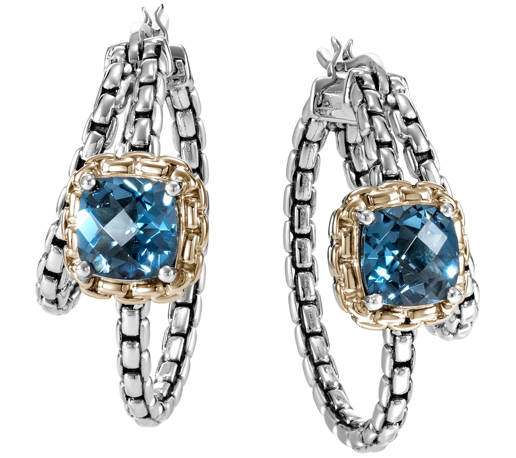 JAI Sterling Silver & 14K Gold London Blue Topaz Hoop Earrings
