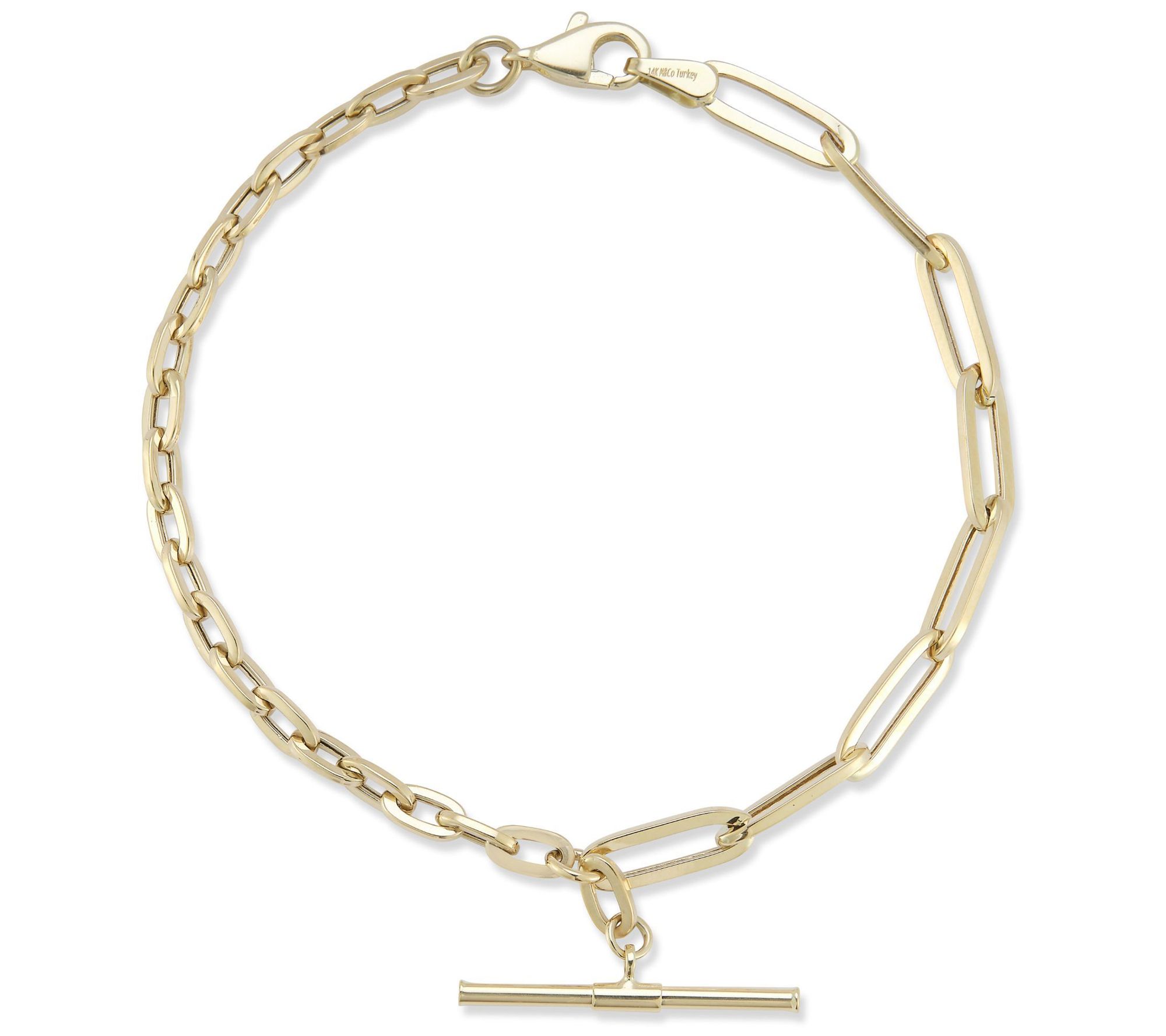 Luminosa Gold Paperclip Link T-Bar Bracelet, 14K