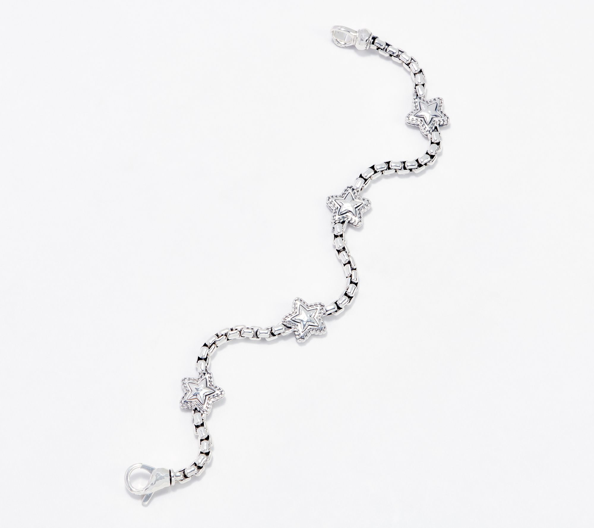 "As Is" JAI Sterling Silver Symbols 3.7mm Box Chain Bracelet