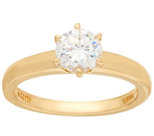 "As Is" Diamonique 1.00 cttw Solitaire Ring, 14K Yellow Clad