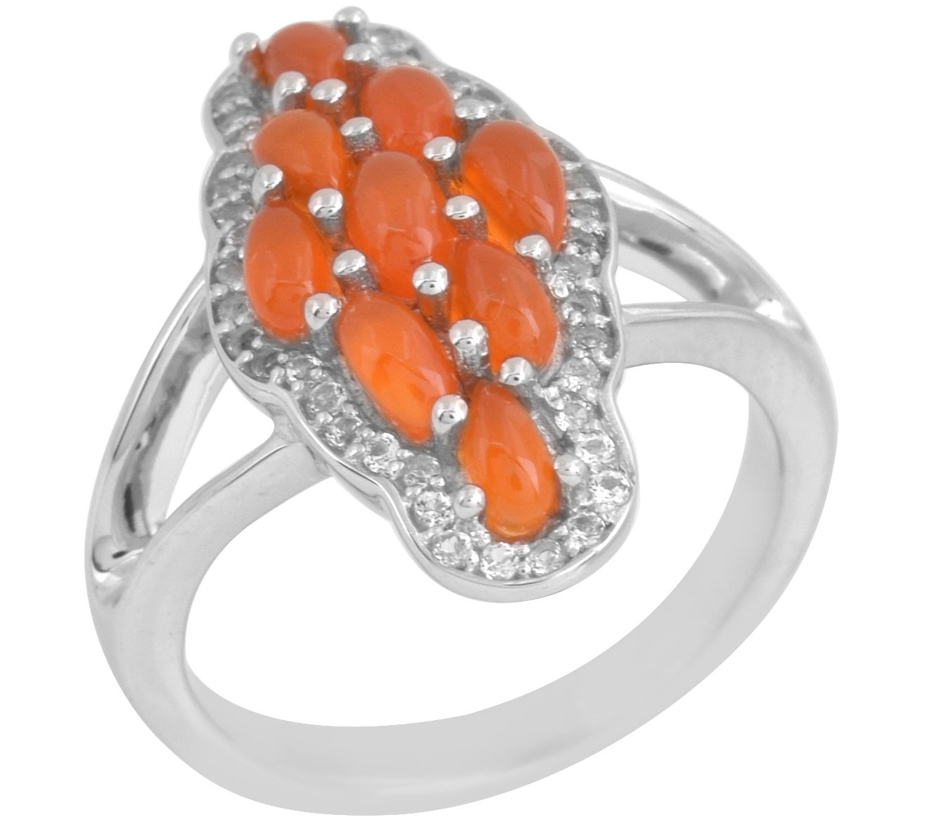 Affinity Gems Carnelian & White Topaz Cluster Ring, Sterling