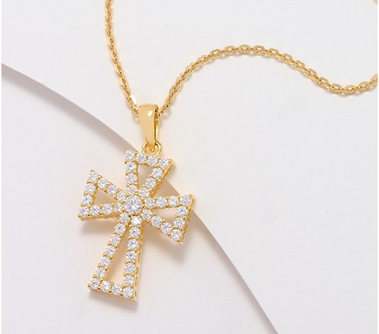 Diamonique Italia Pave Cross Pendant Necklace, SS