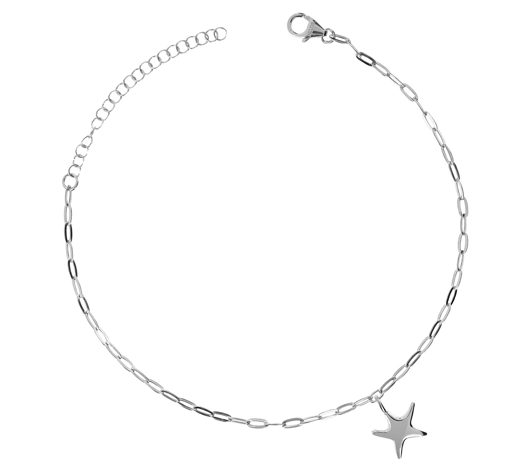 Italian Silver Star Charm Paperclip Link A nkleBracelet