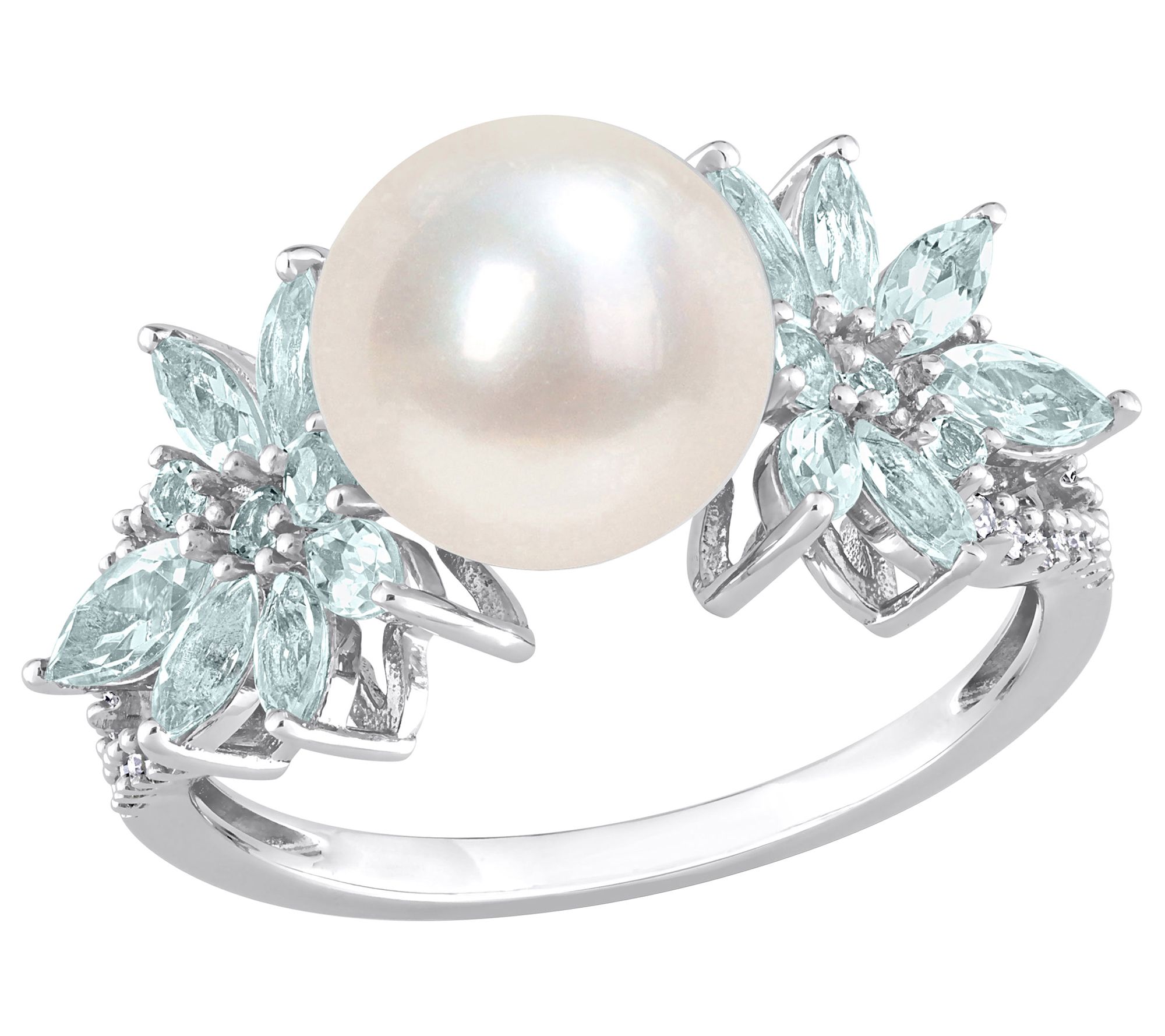 Bellini Cultured Pearl, Aquamarine & Diamond Ring, 14K Gold