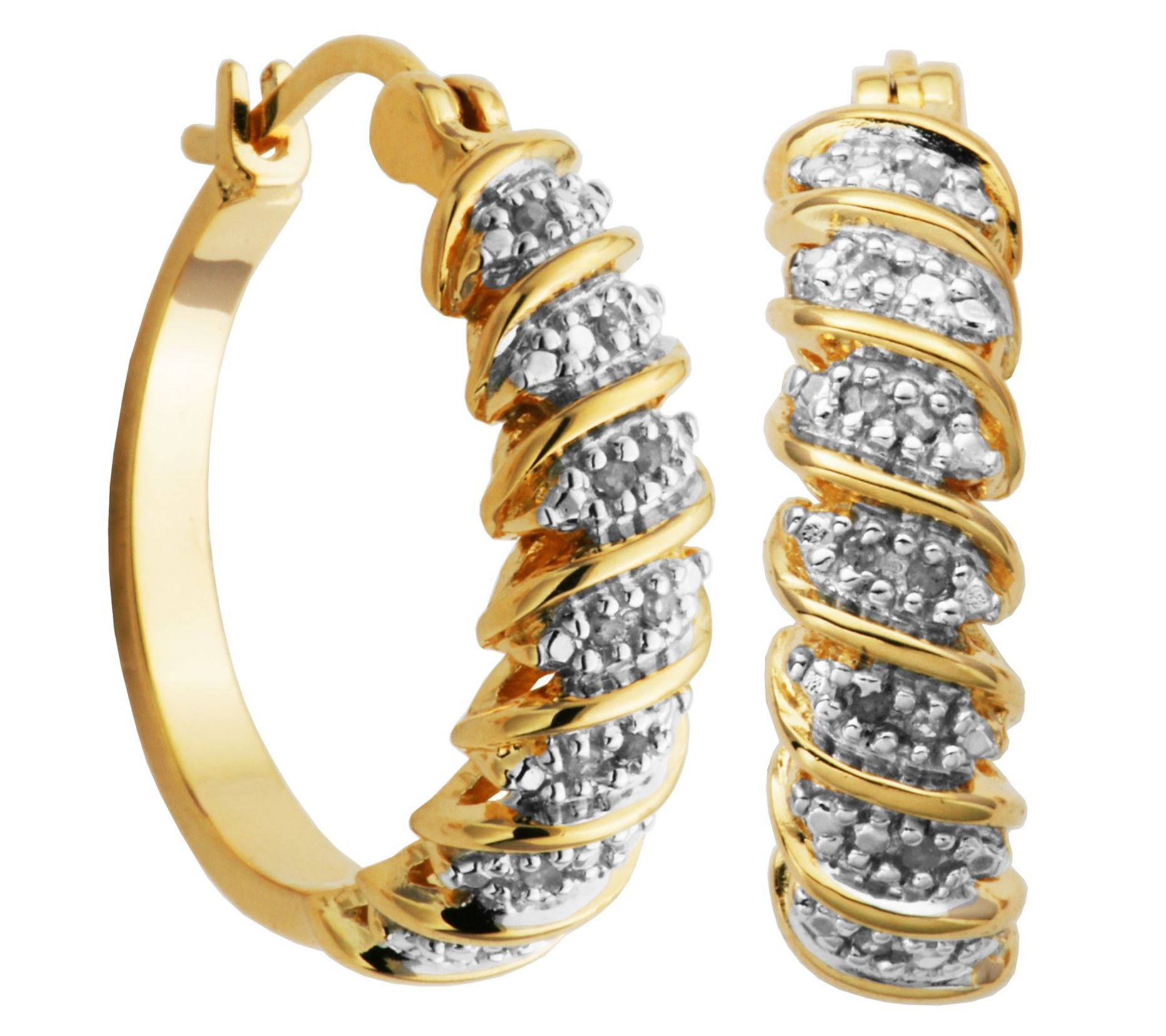 18K Gold Plated Diamond Twist Hoop Earrings