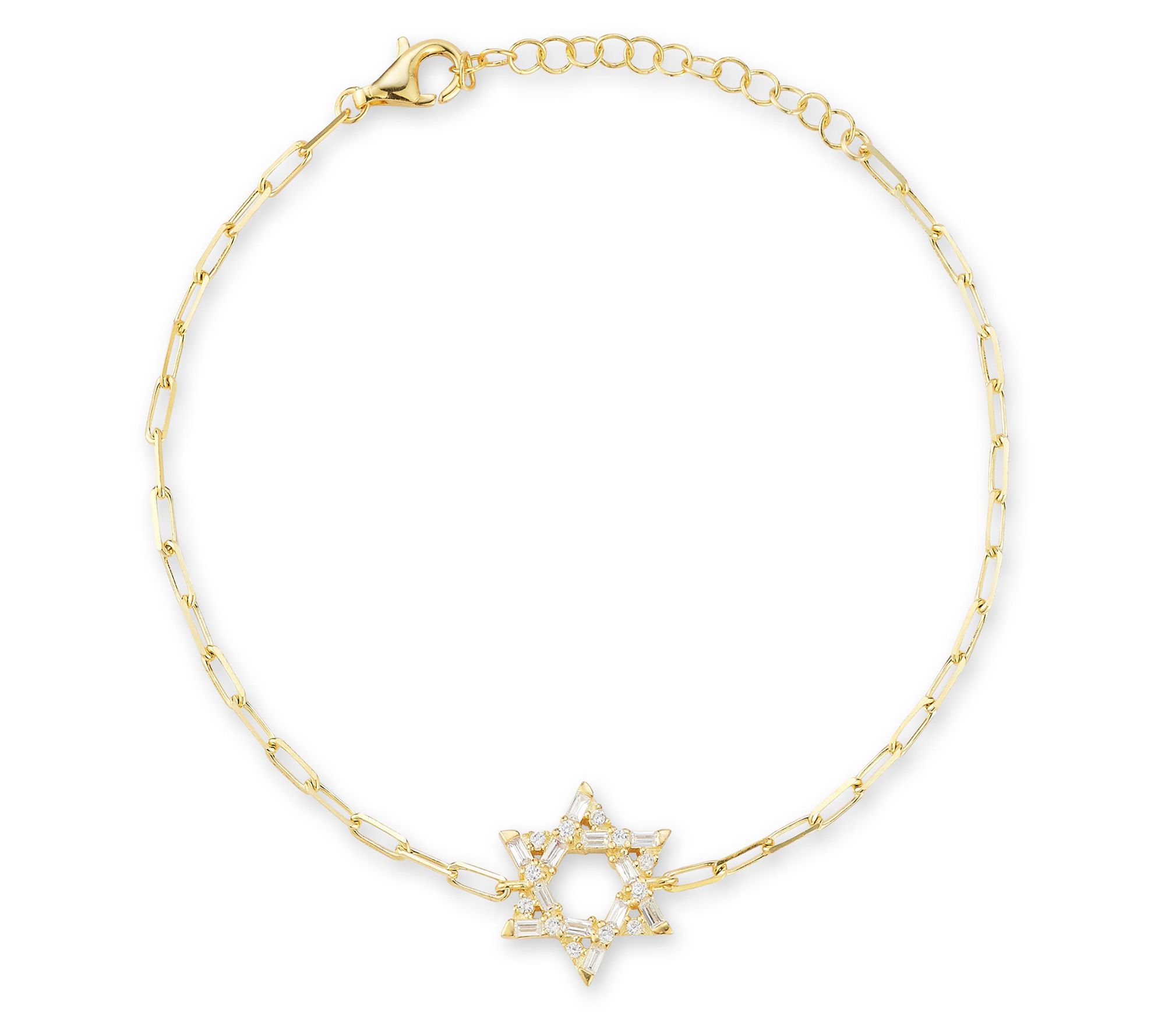 Sterlina Silver Small Baguette Star of David Bracelet,Sterling