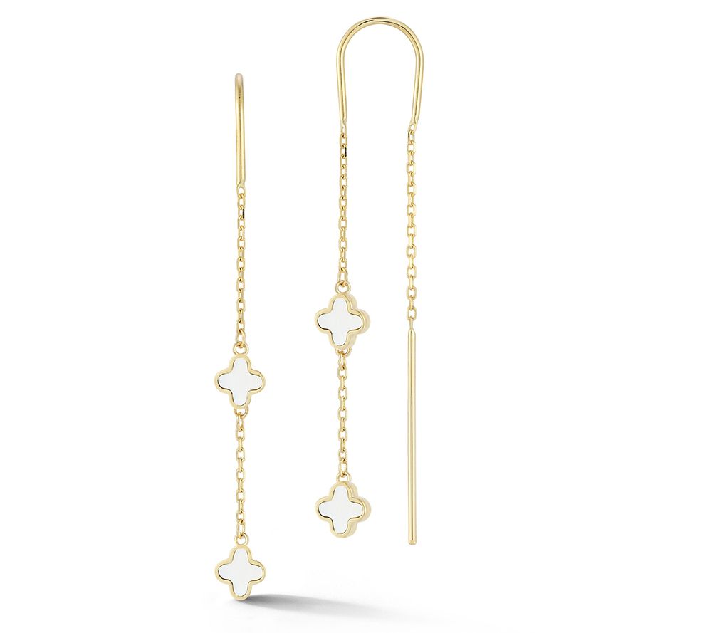 Luminosa Gold Double Mother of Pearl Clover Earrings, 14K