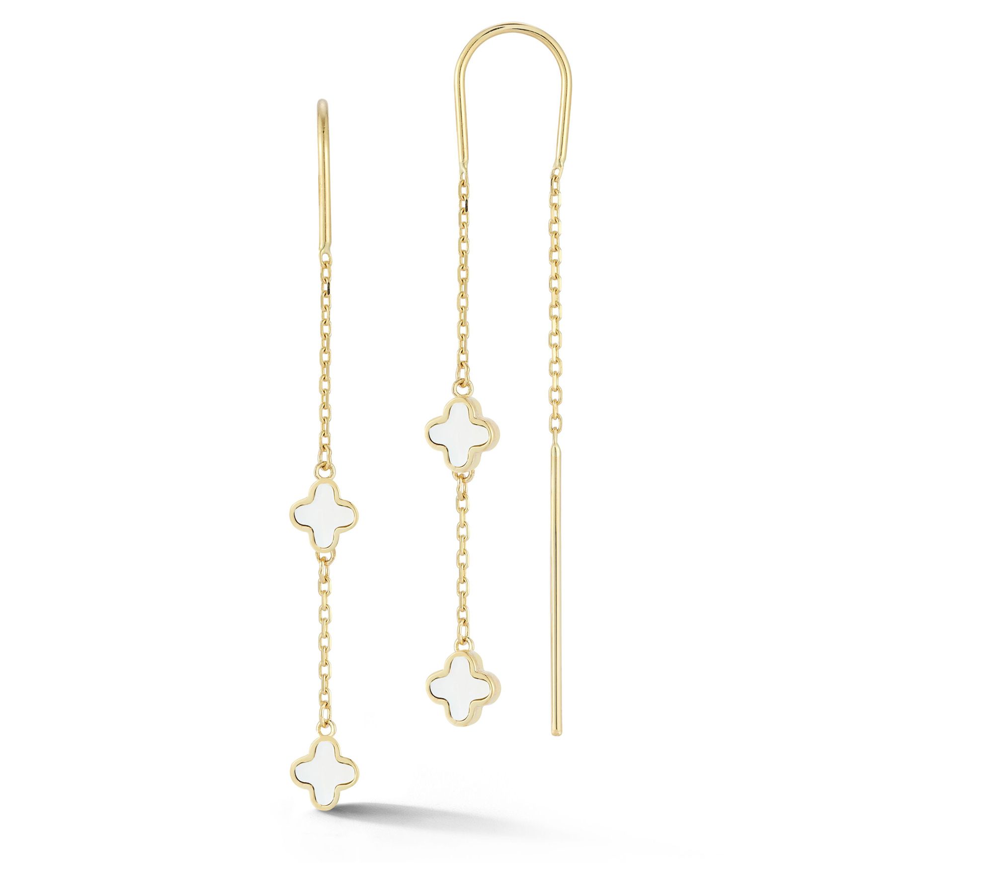 Luminosa Gold Double Mother of Pearl Clover Earrings, 14K