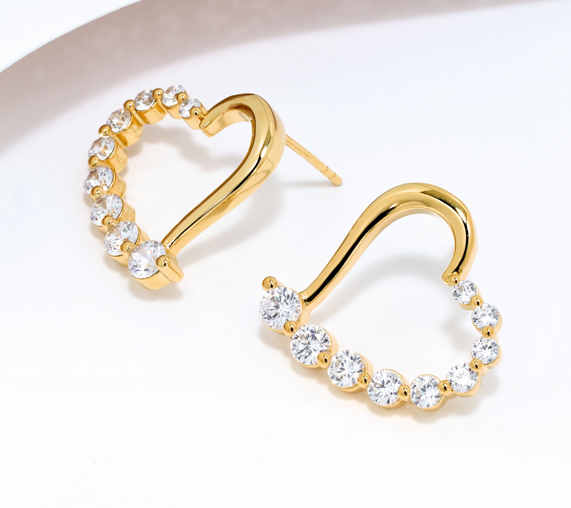 Diamonique Open Heart Shaped Earrings, Sterling Silver