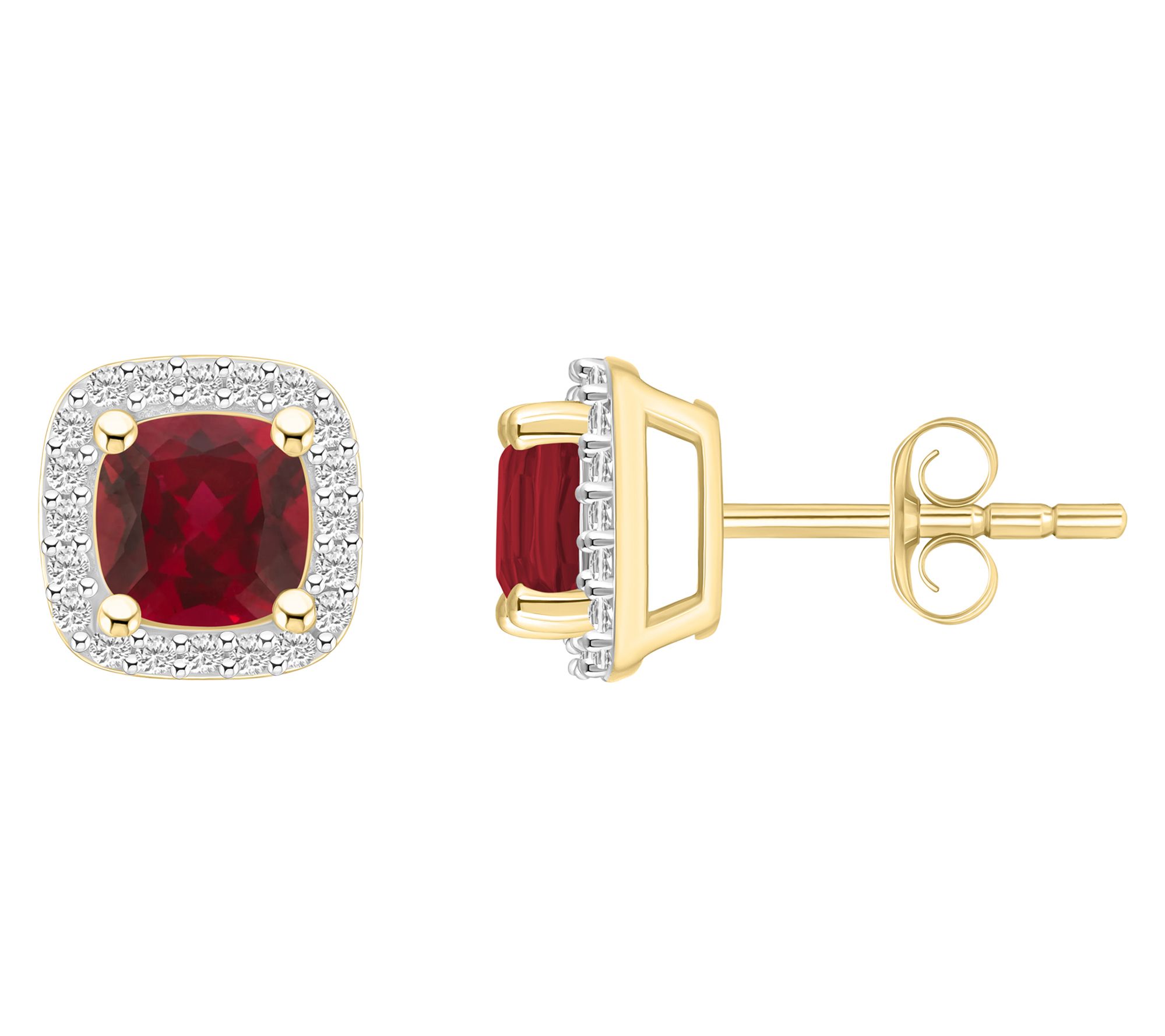 Affinity Gems Cushion Created Gemstone Halo Stud Earrings, 10K