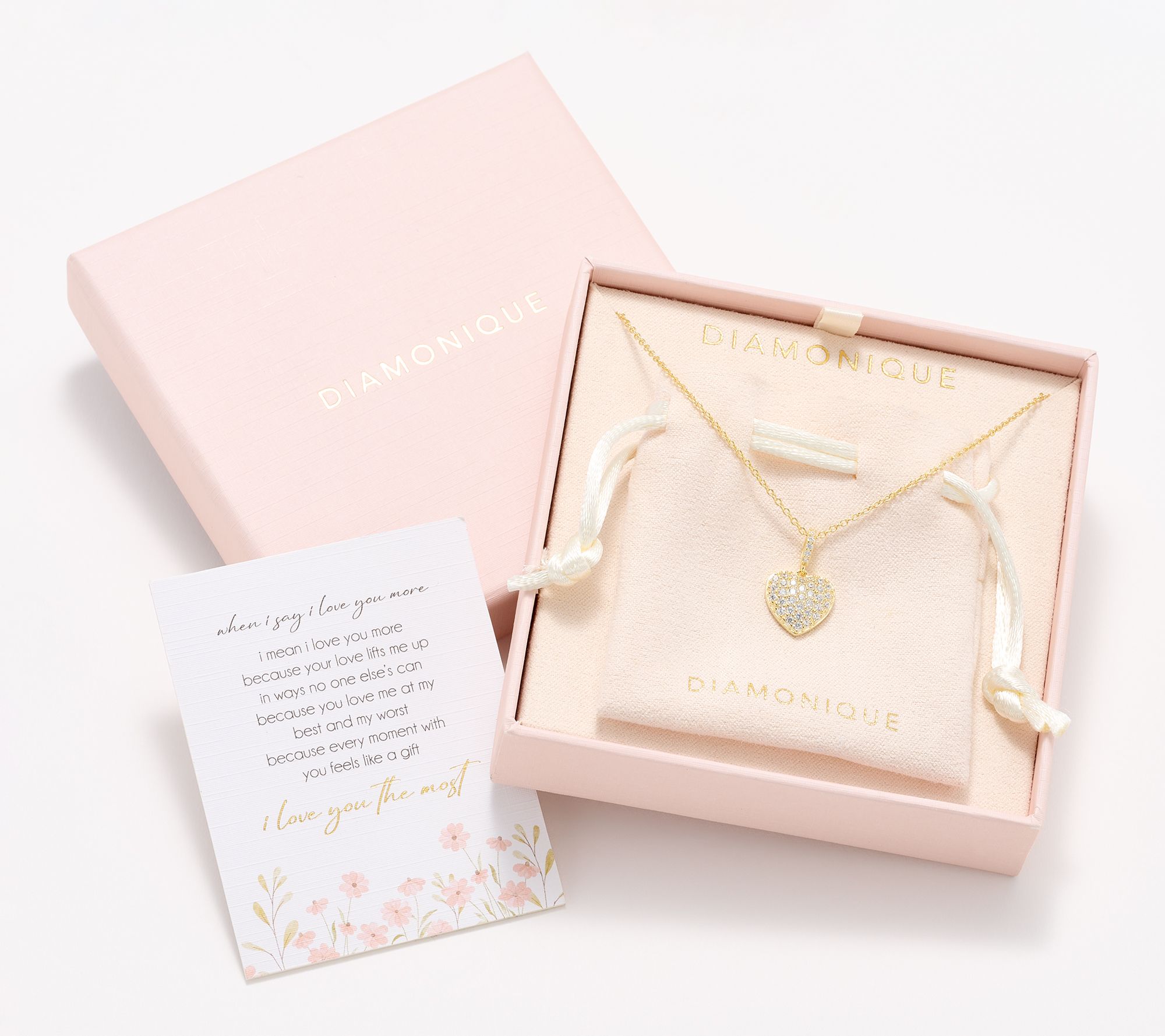 Diamonique Sterling Silver Puffy Pave Heart Necklace with Gift Box
