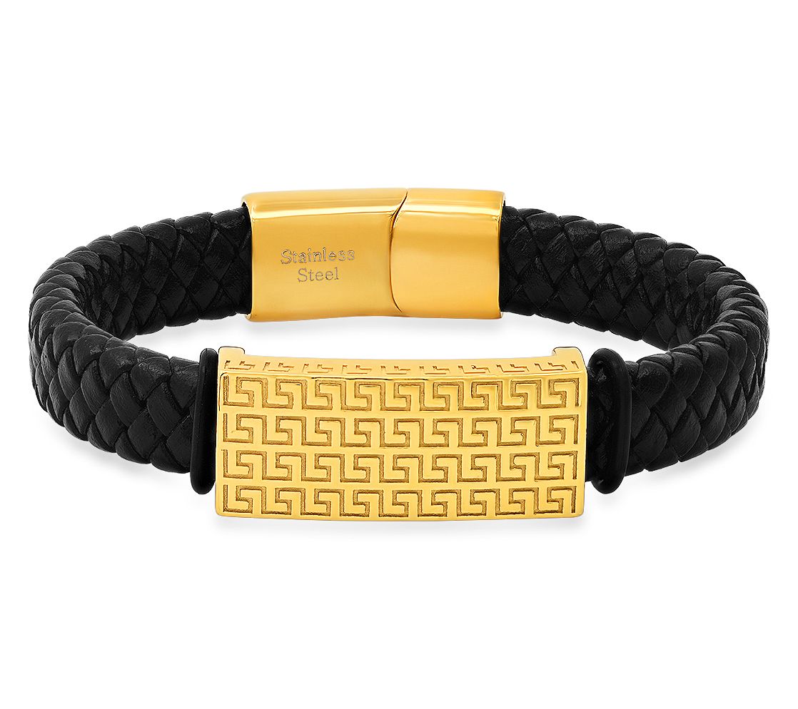 Steel By Design 18K Gold Plated Braided Leather Bracelet