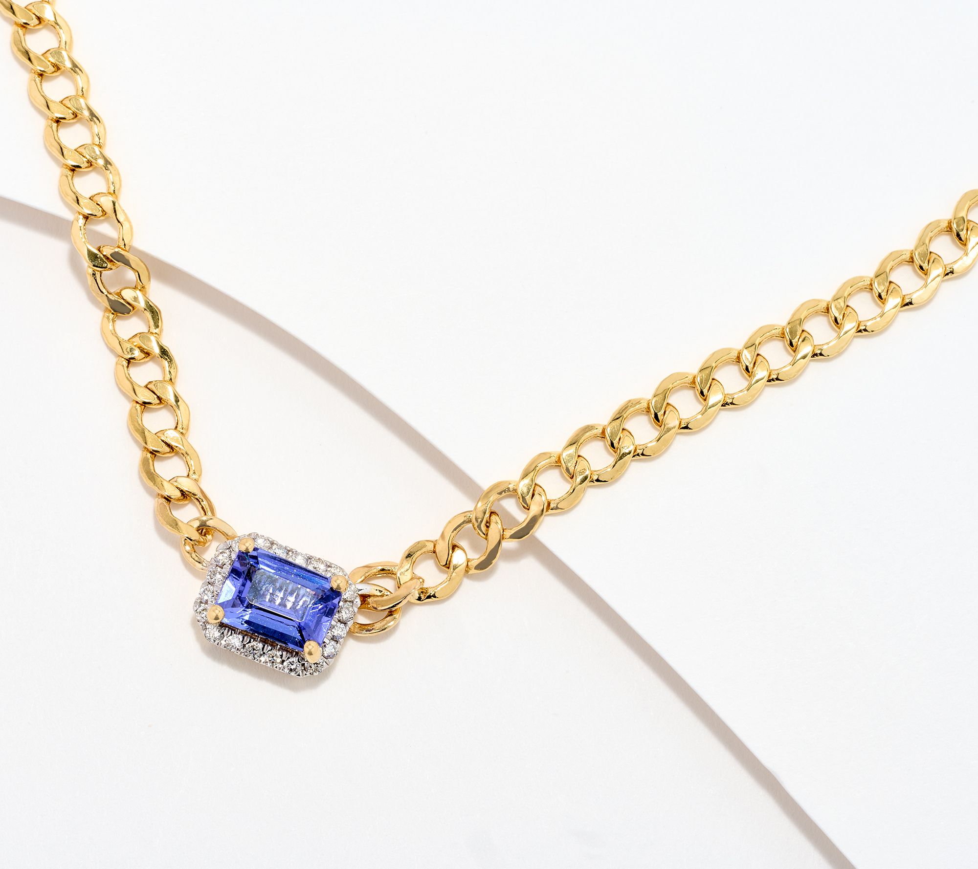 KALLATI Tanzanite & Diamond Curb Link Necklace, 14K Gold