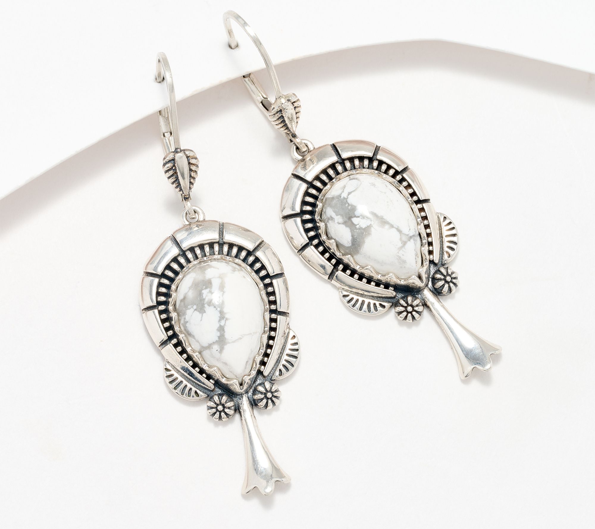 American West Sterling Silver Pear Gemstone Squash Blossom Earrings