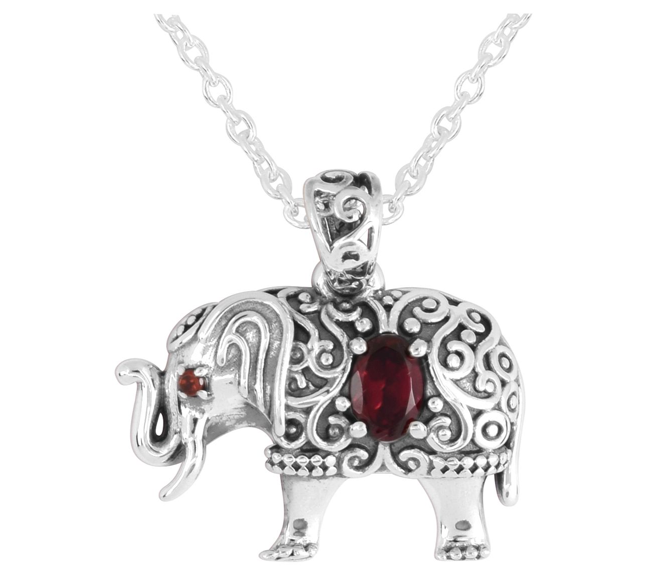 Artisan Crafted Sterling Garnet Elephant Pendant w/ Chain