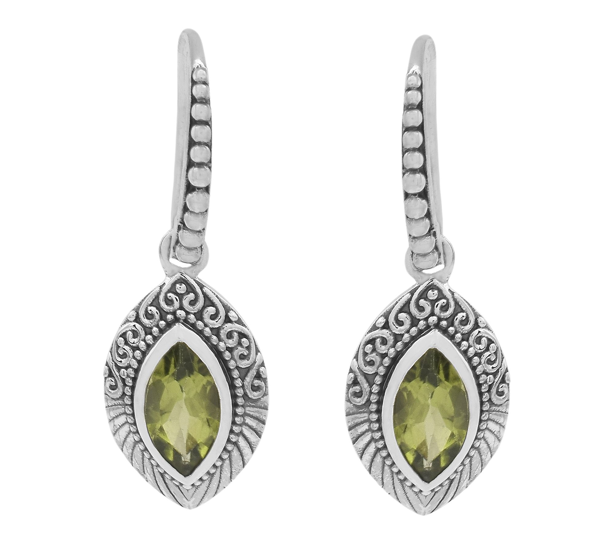 Artisan Crafted Peridot Marquise Dangle Earrings, Sterling