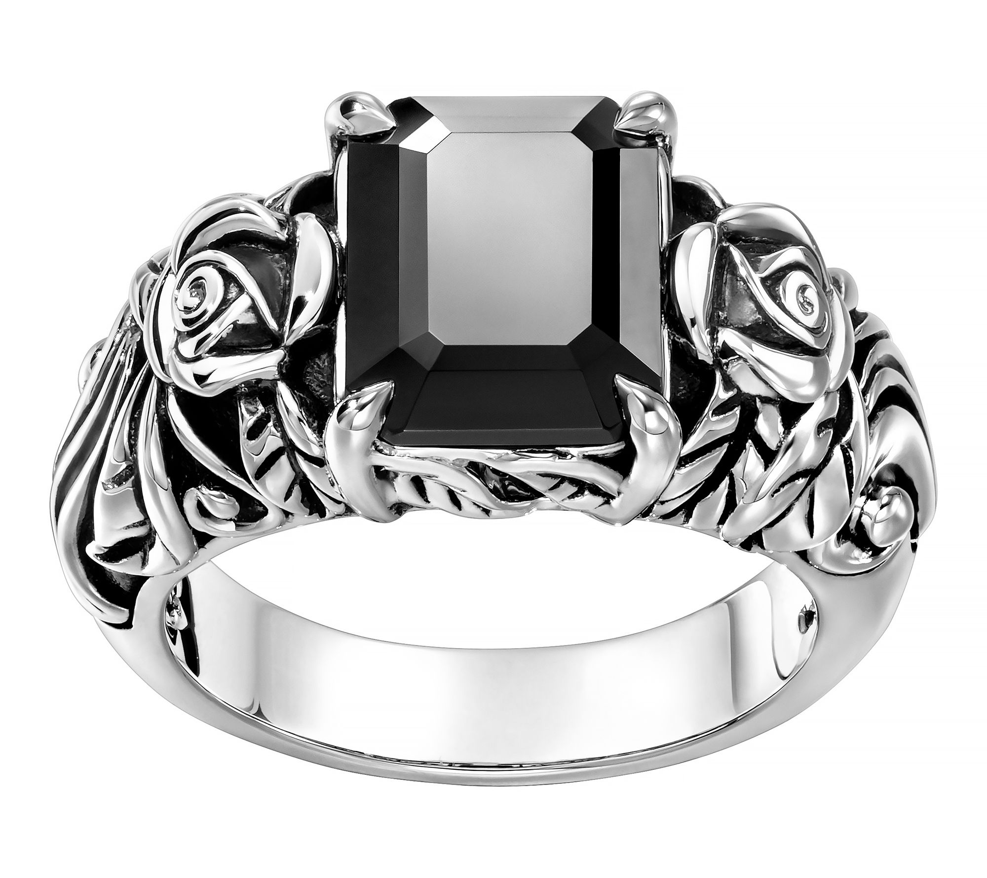 Third Person Sterling Silver Emerald Cut Gemstone Rose Ring