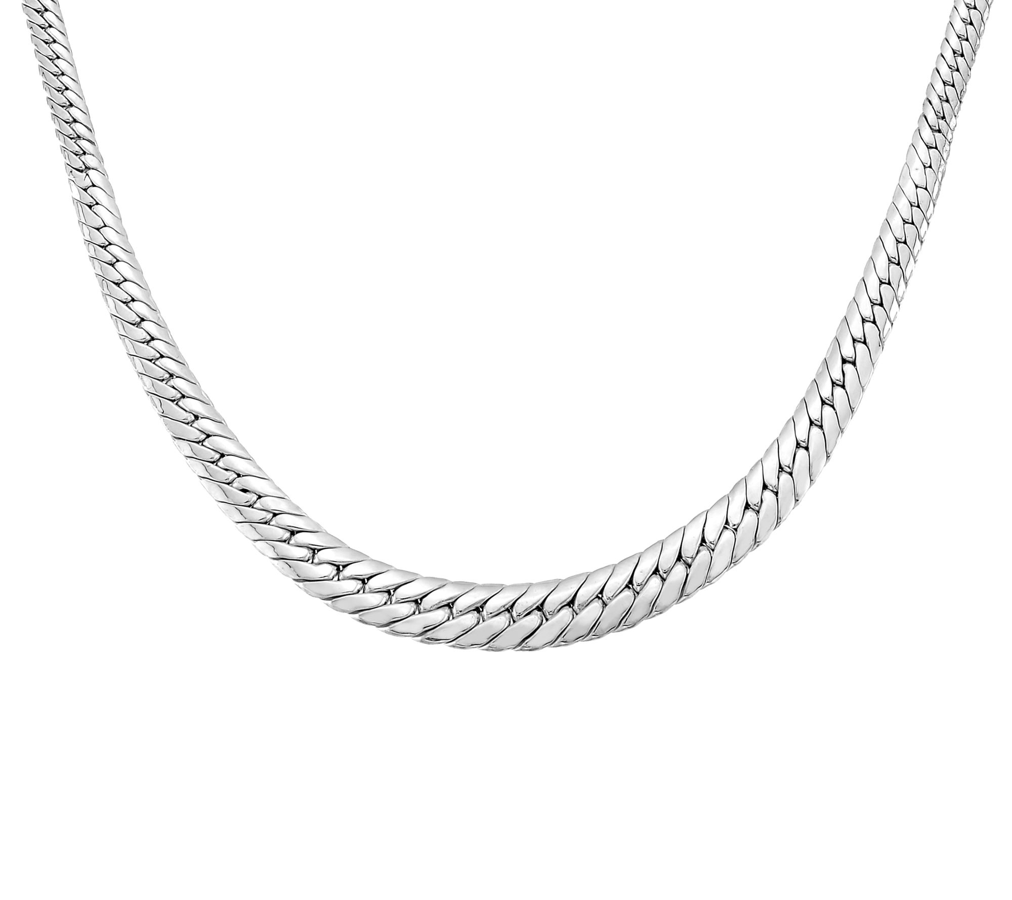 Silver Style Polished Graduated Curb Link 16" Necklace