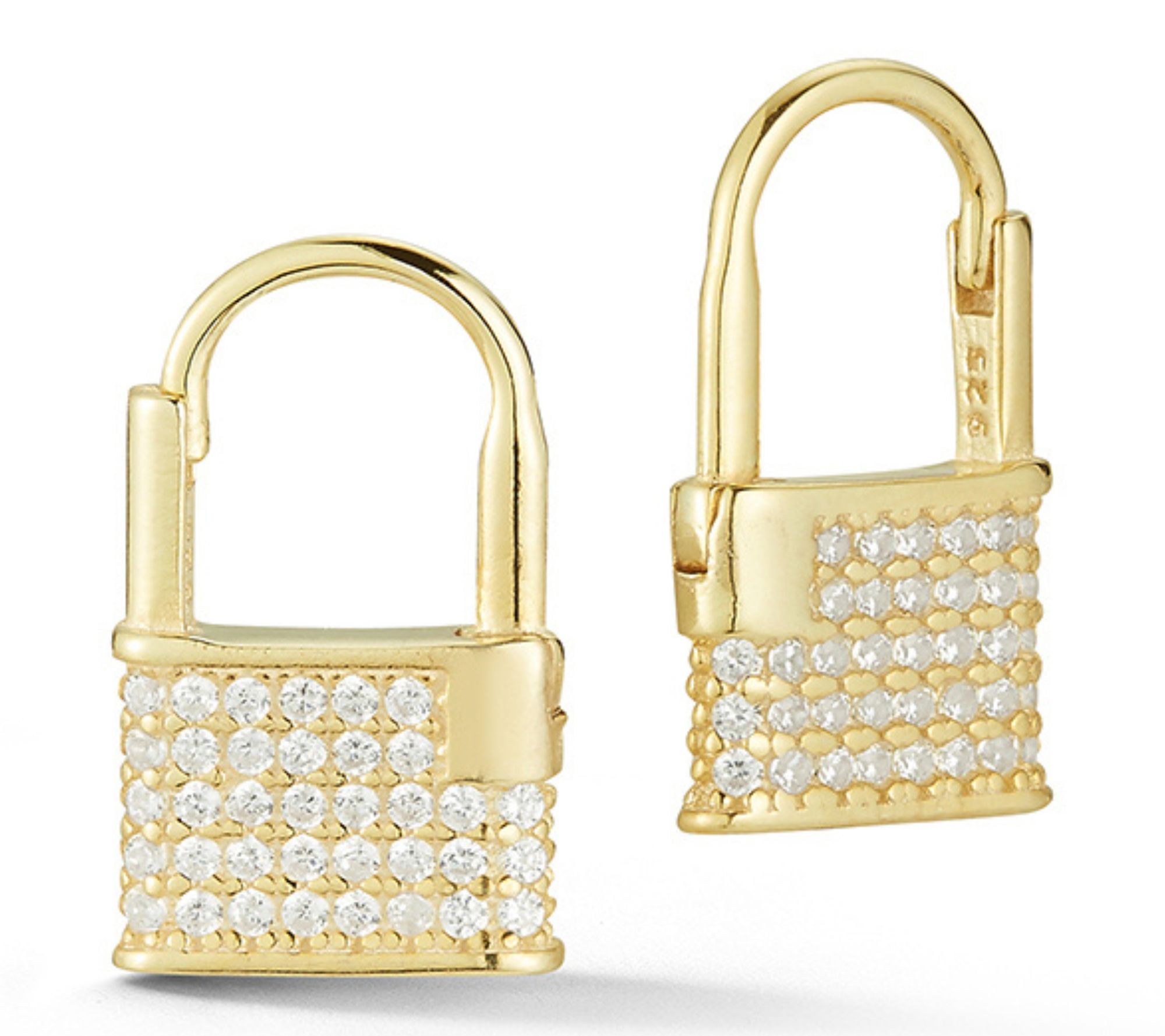 Sterlina Silver Pave Padlock Huggie Earrings, Sterling