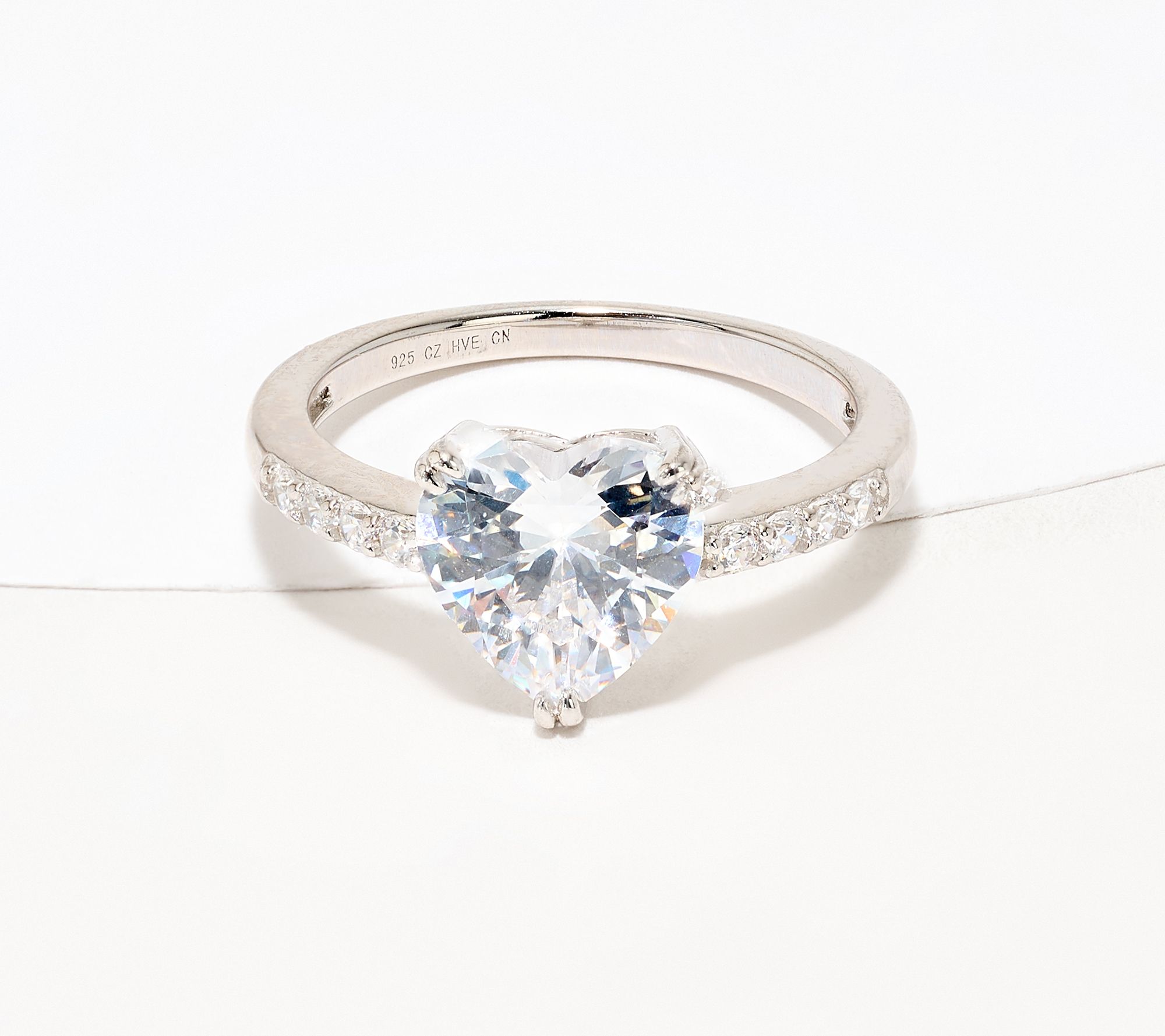 Diamonique Solitaire White or Red Heart Ring, Sterling Silver