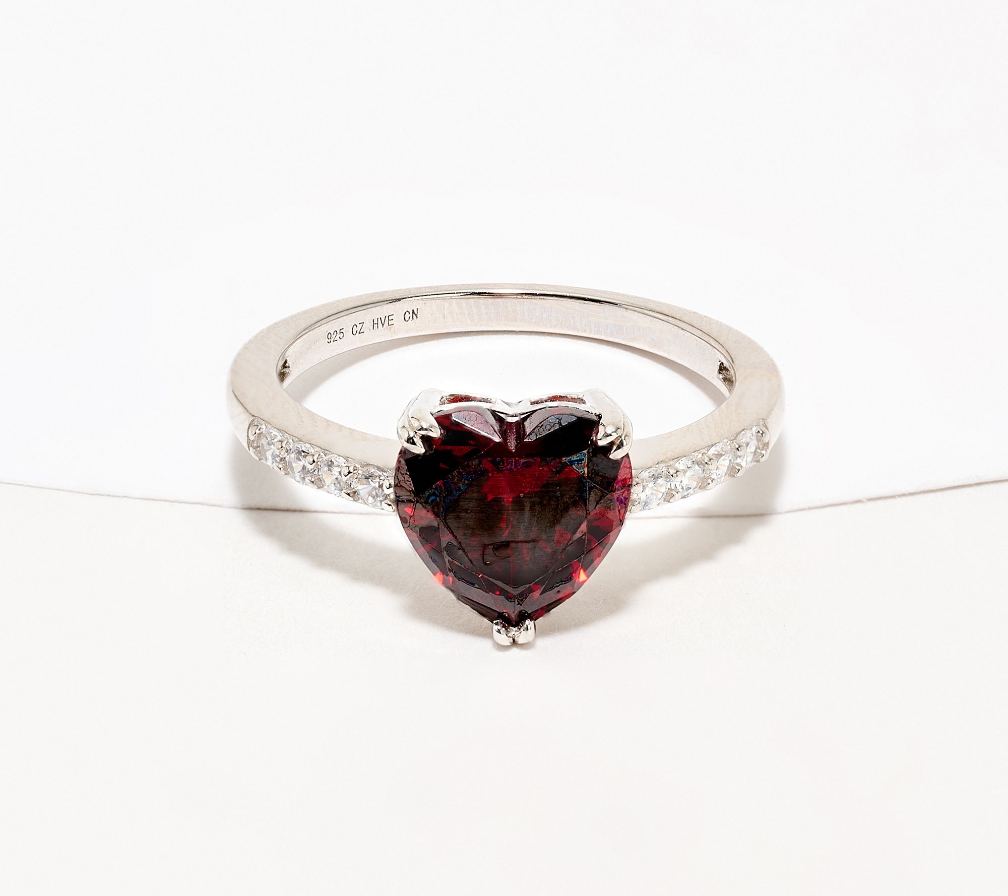 Diamonique Solitaire White or Red Heart Ring, Sterling Silver
