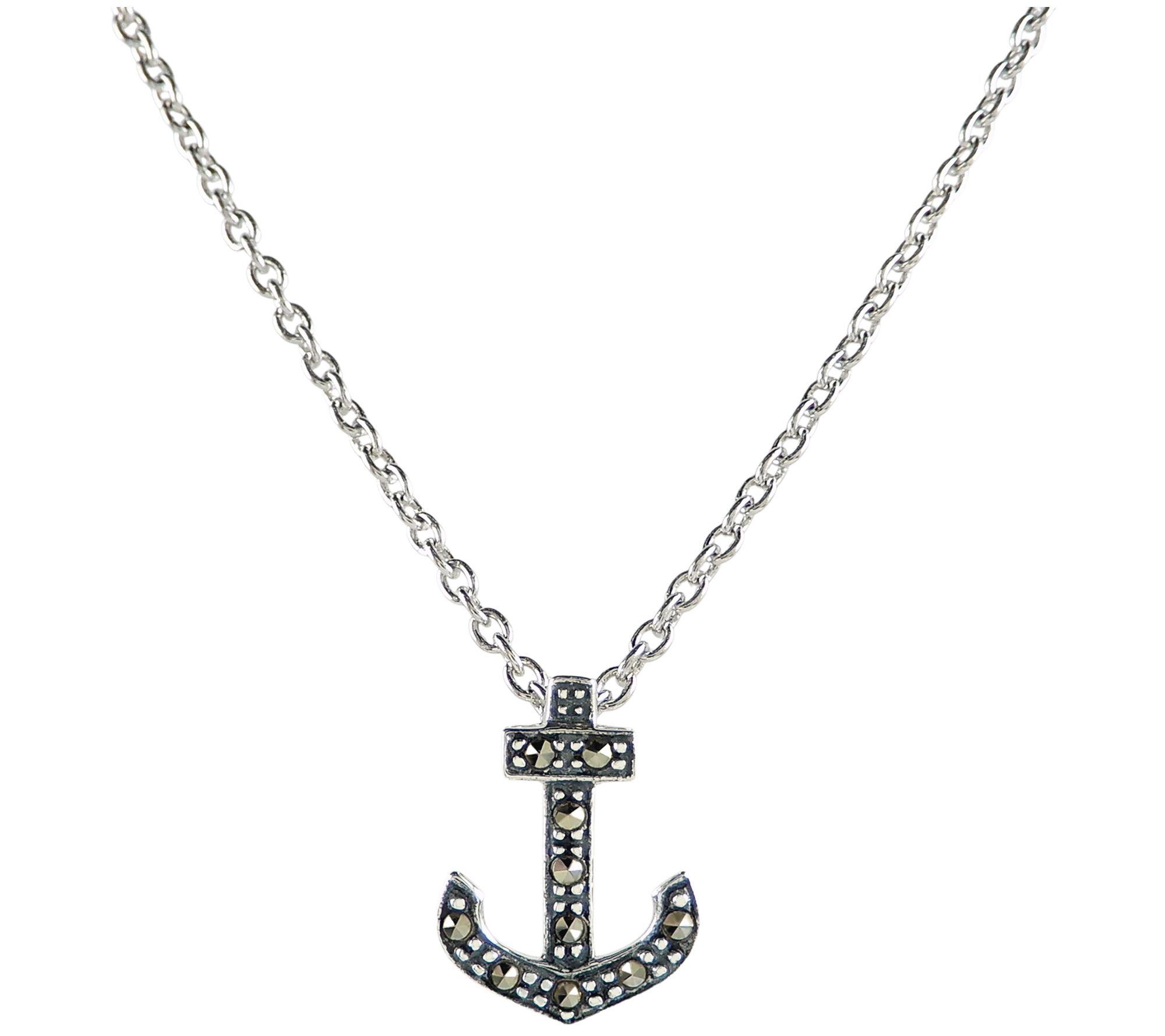 Suspicion Marcasite Anchor Pendant w/ Chain, Sterling Silver