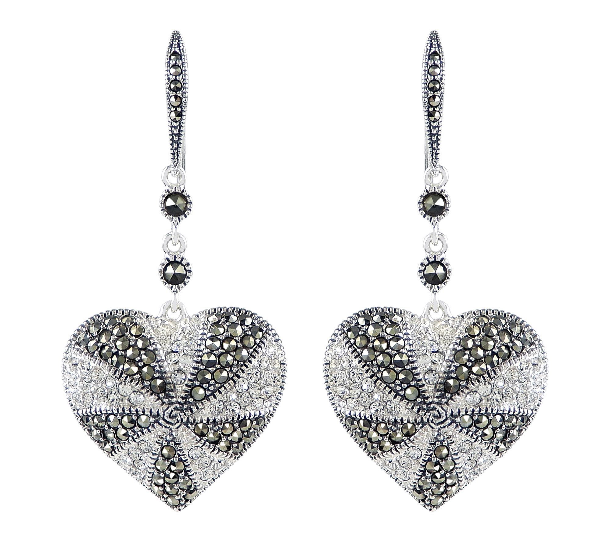 Suspicion Marcasite & Crystal Heart Earrings, Sterling Silver