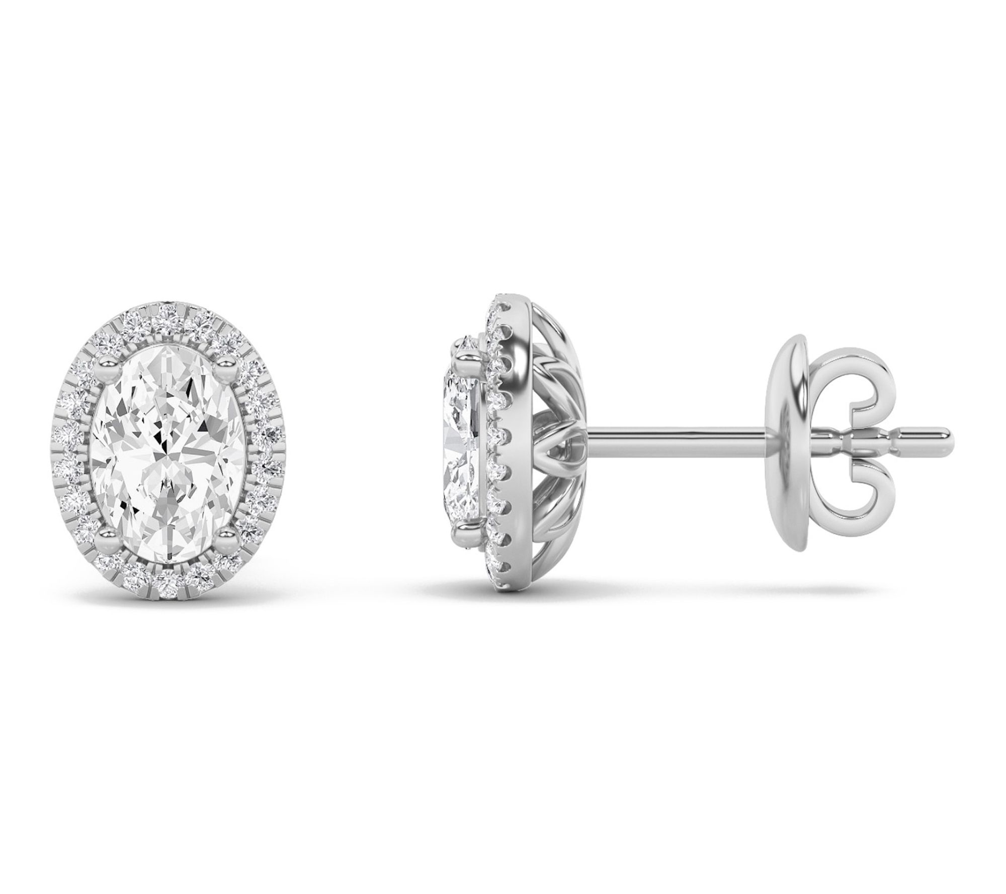 Fire Light 1.00 cttw Lab Grown Diamond Oval Halo Earrings, 14K