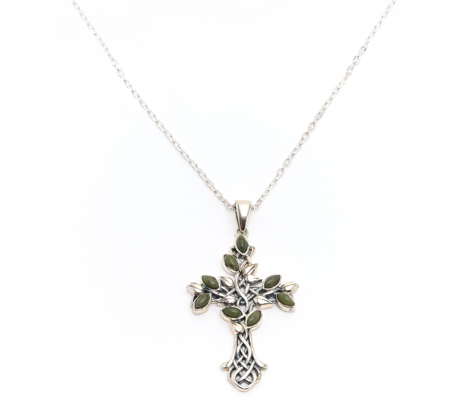 "As Is " Connemara Marble Sterling Tree of Life Cross Pendant