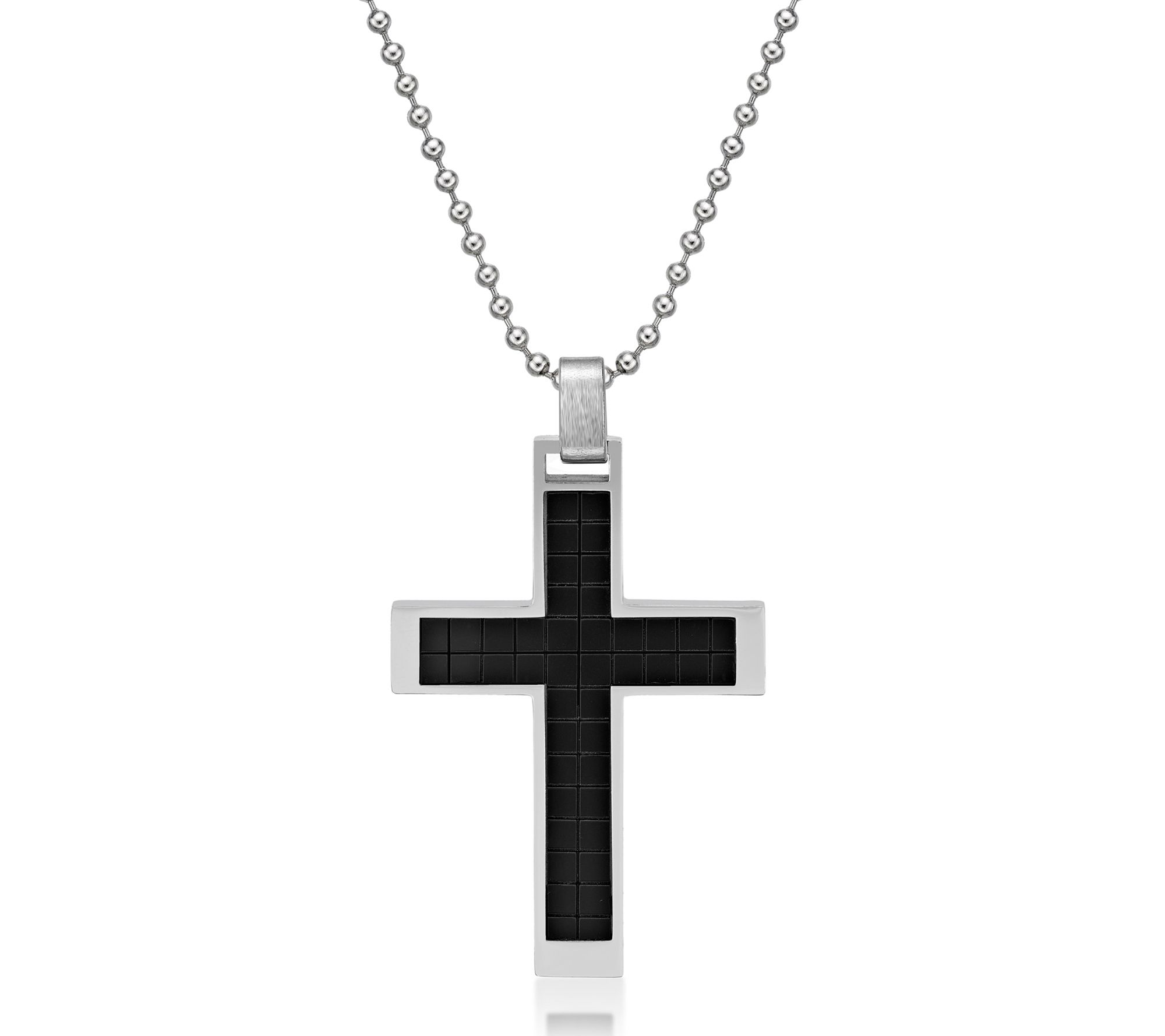 LYNX Men's Stainless Steel Black IP Cross Pendant w/ Chain