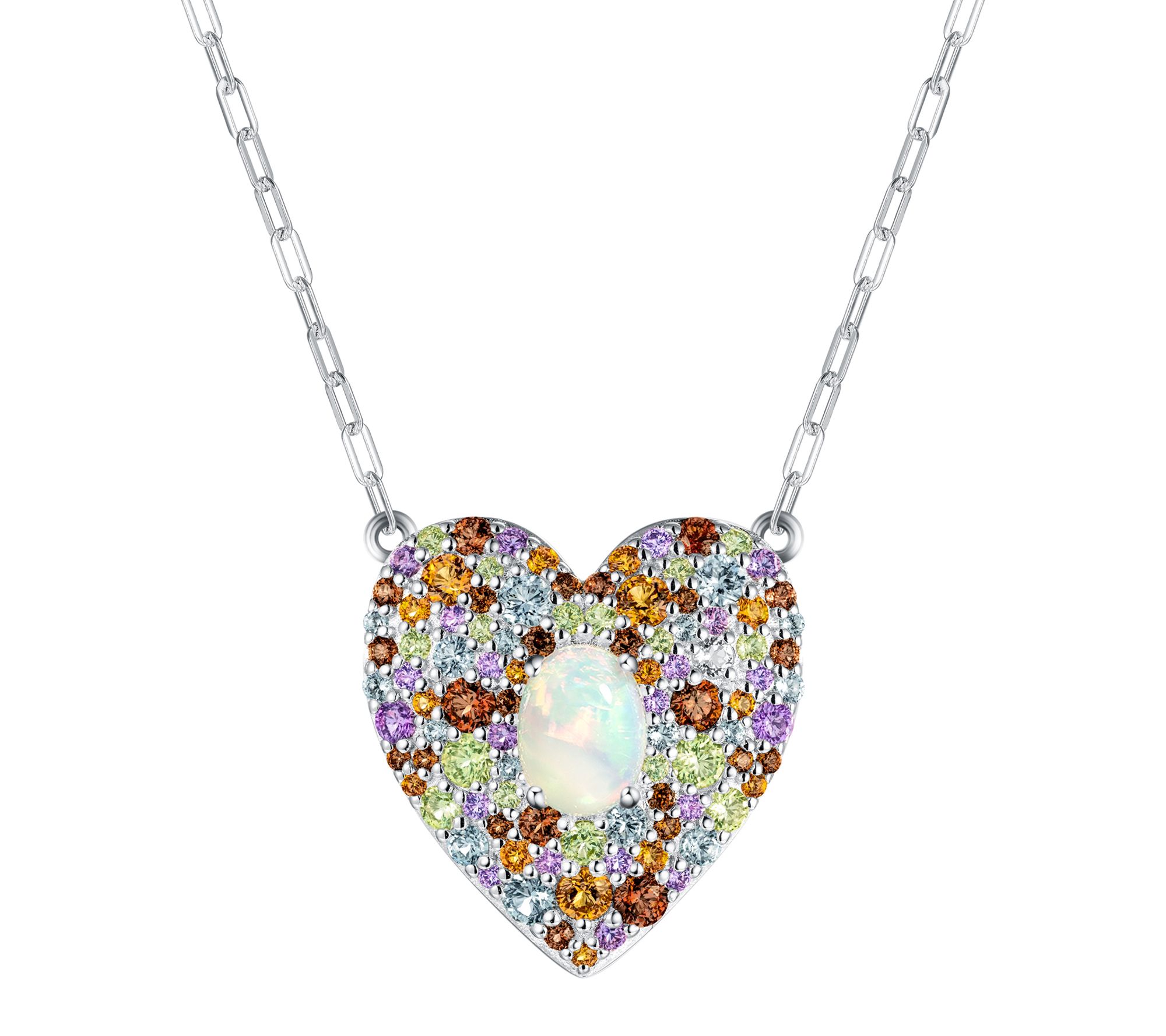 Affinity Gems Heart Shaped Cluster Necklace, Sterling Silver