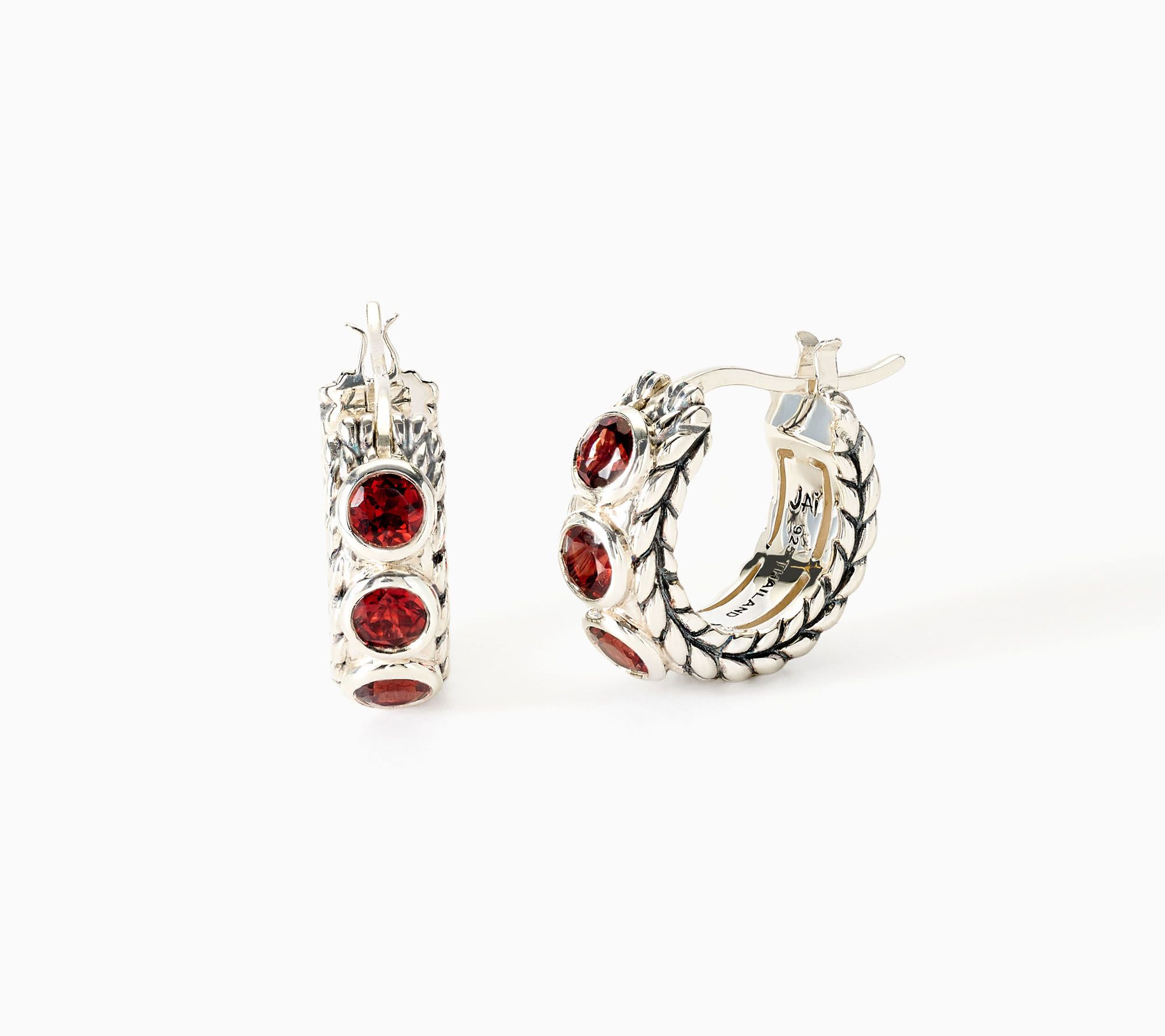 JAI Sterling Silver Bezel Set Gemstone Huggie Hoop Earrings