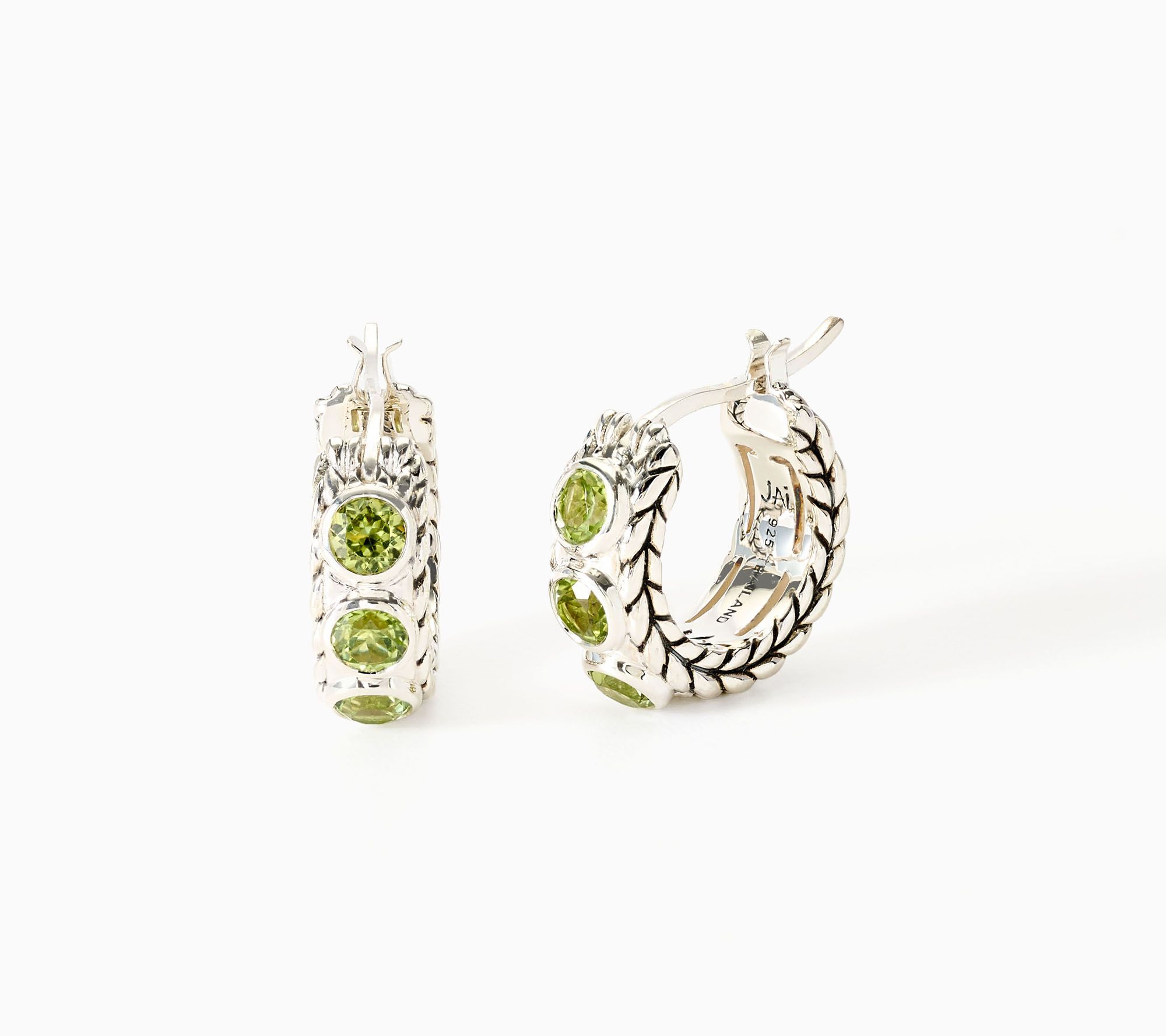 JAI Sterling Silver Bezel Set Gemstone Huggie Hoop Earrings