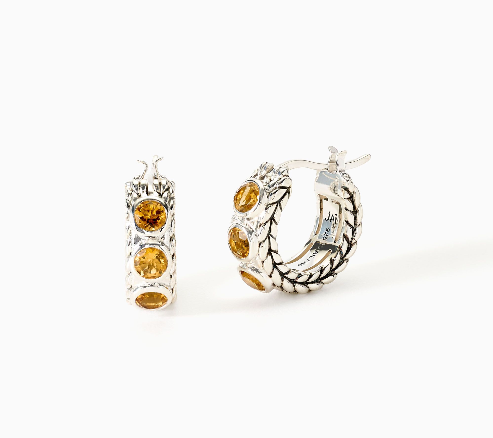 JAI Sterling Silver Bezel Set Gemstone Huggie Hoop Earrings