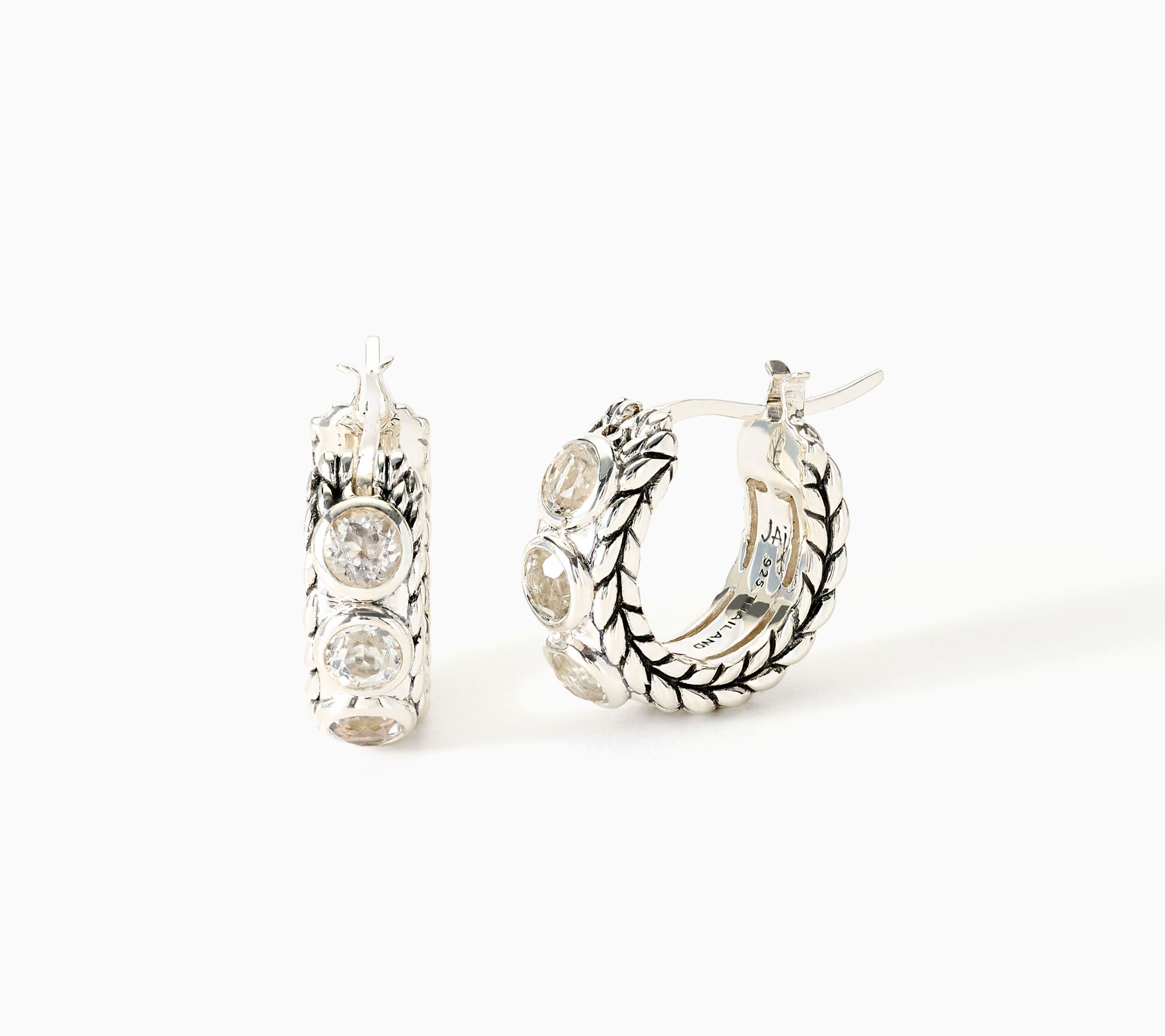 JAI Sterling Silver Bezel Set Gemstone Huggie Hoop Earrings