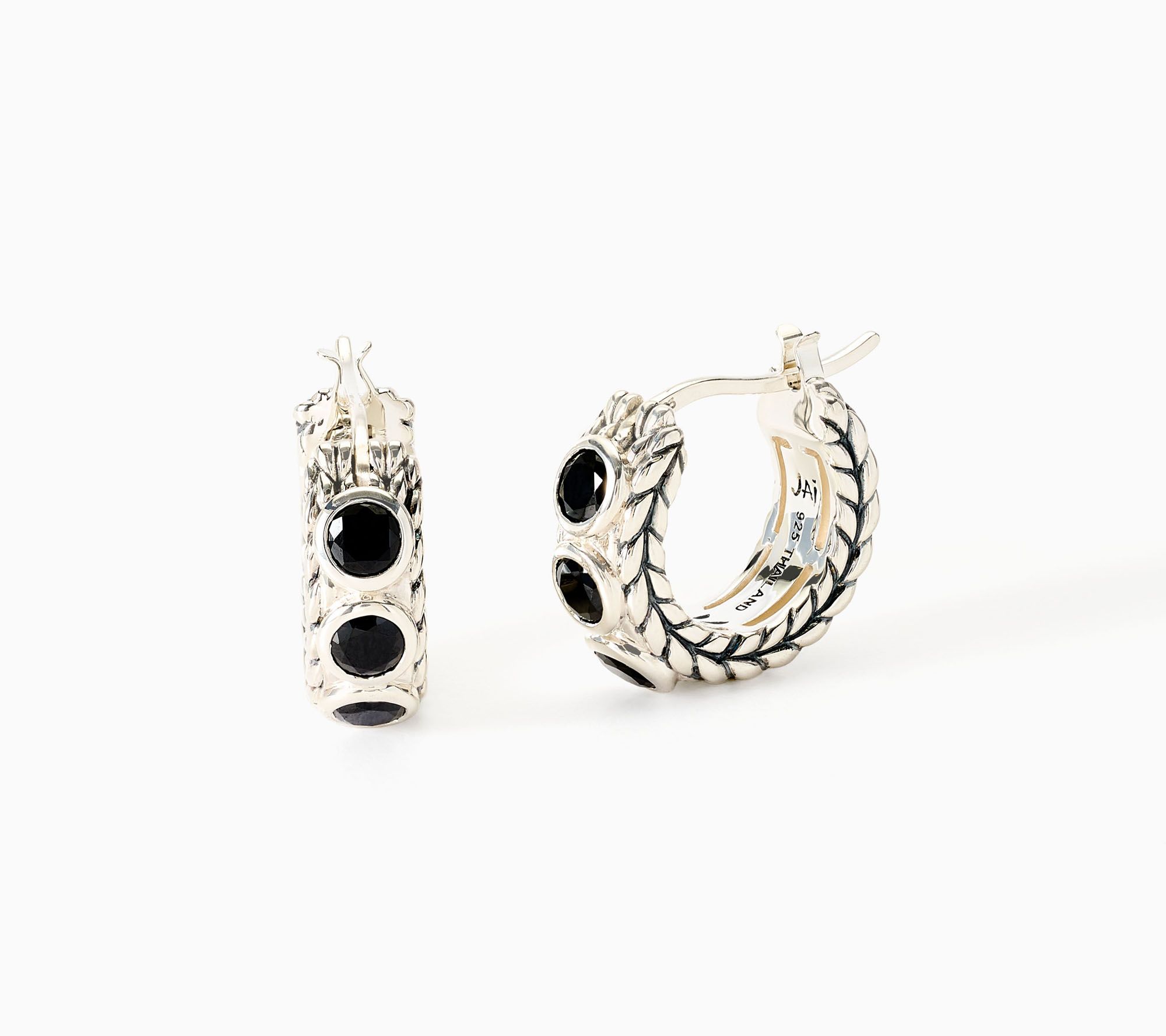JAI Sterling Silver Bezel Set Gemstone Huggie Hoop Earrings