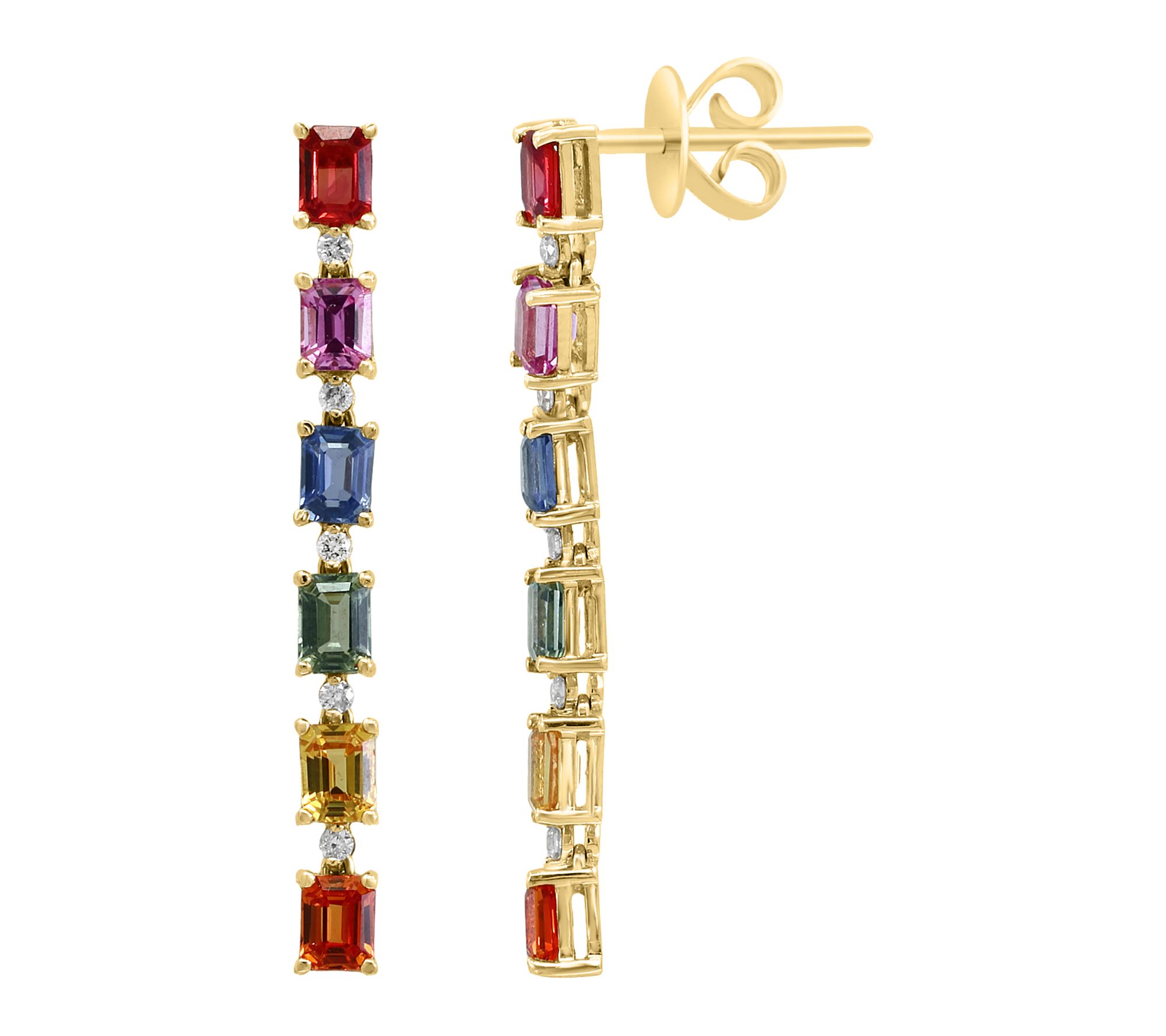 Effy Diamond & Multi-Sapphire Dangle Earrings,14K Gold