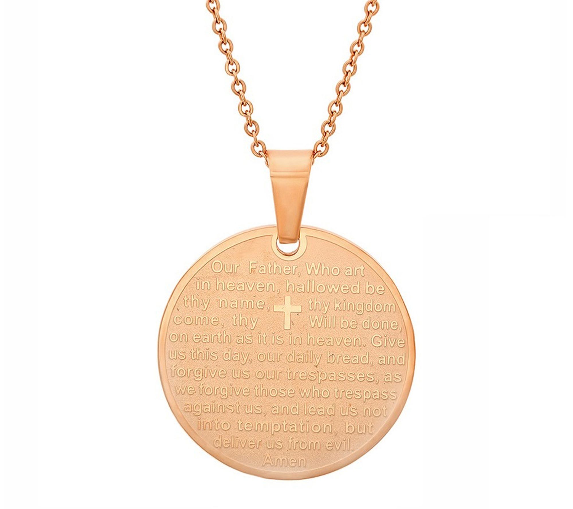 STEEL BY DESIGN Rosetone Our Father Circle Pendant w/ Chain