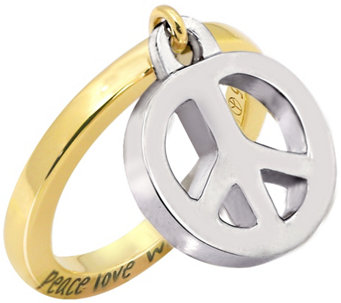 Peace Love World Sterling Silver Charm Dangle Ring