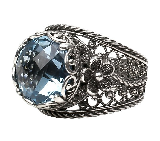 Artisan Crafted Sterling 6.00 ct Blue Topaz Filigree Ring