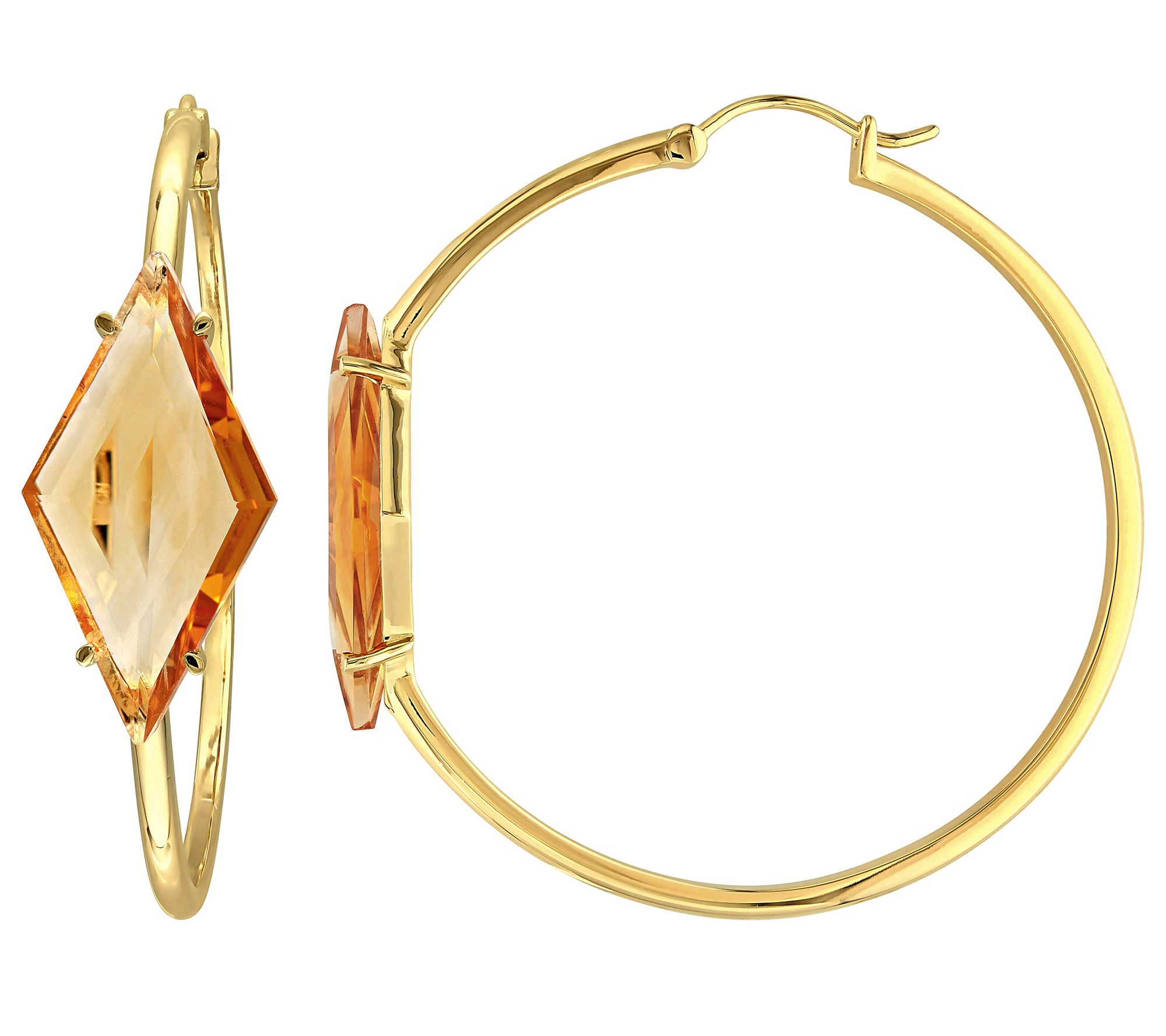 18K Gold Plated Sterling 13.00 cttw Citrine Hoop Earrings