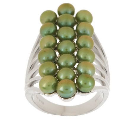 Honora Cultured Pearl 4.5mm Button Elongated Cluster Ring - QVC.com