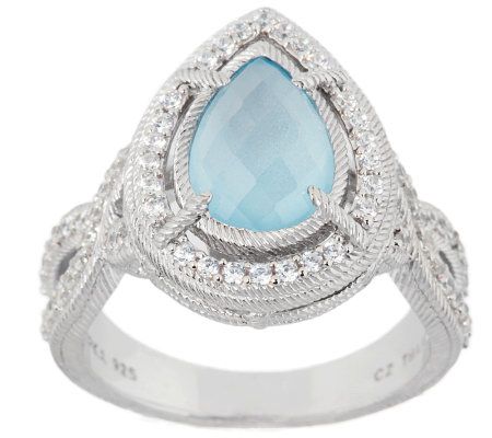 Judith Ripka 3.00ct Frosted Blue Topaz & Diamonique Pear Shaped Ring ...