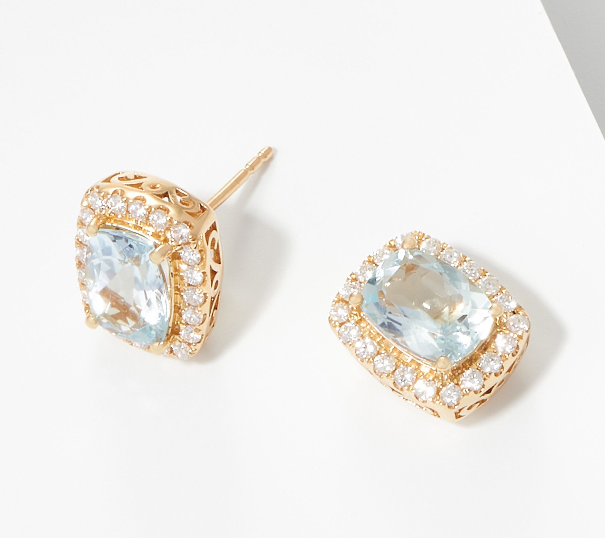 Elongated Cushion Cut Aquamarine Diamond Earrings, 14K - QVC.com